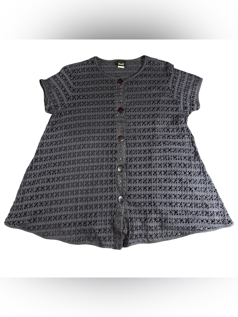 Dotti Black Cotton Eyelet Button Front Swim Cover Up Size Large
